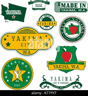 Satz generischer Stempel und Zeichen von Yakima, Washington Stock Vektor