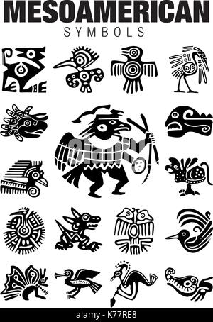 Der mesoamerikanischen Symbole in schwarzer Farbe auf weißem Hintergrund Stock Vektor