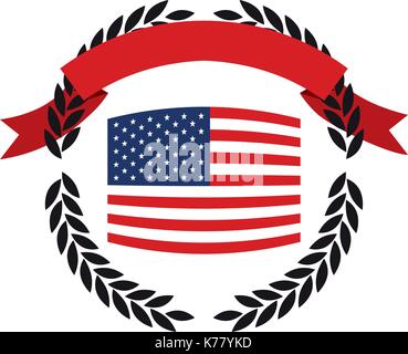 United States flag innerhalb des Kreises der schwarzen Oliven Zweige mit roter Schleife auf der Oberseite Stock Vektor