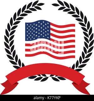 United States flag Waving innerhalb der Krone von schwarzen oliven Zweige mit roter Schleife auf der Unterseite Stock Vektor