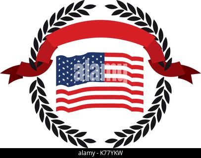 United States flag innerhalb des Kreises der schwarzen Oliven Zweige mit roter Schleife auf der Oberseite Stock Vektor