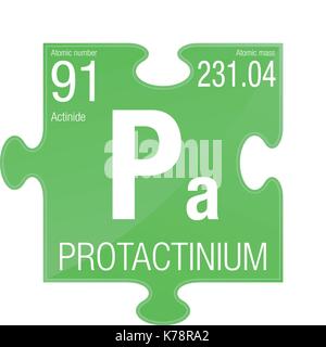 Protactinium Symbol. Element Nummer 91 des Periodensystems der Elemente - Chemie - Puzzleteil mit grünem Hintergrund Stock Vektor