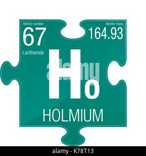 Holmium Symbol. Element Nummer 67 des Periodensystems der Elemente - Chemie - Puzzleteil mit grünem Hintergrund Stock Vektor