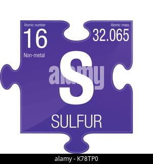 Schwefel Symbol. Element Nummer 16 des Periodensystems der Elemente - Chemie - Puzzleteil mit einem violetten Hintergrund Stock Vektor