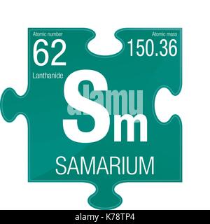 Samarium Symbol. Element Nummer 62 des Periodensystems der Elemente - Chemie - Puzzleteil mit grünem Hintergrund Stock Vektor