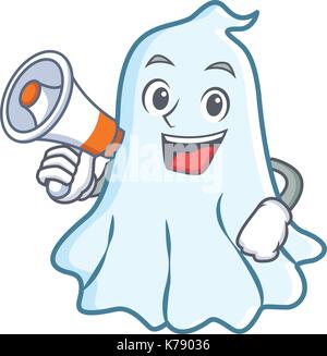 Mit Megafon cute ghost Charakter Cartoon Stock Vektor