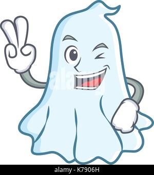Zwei Finger cute ghost Charakter Cartoon Stock Vektor