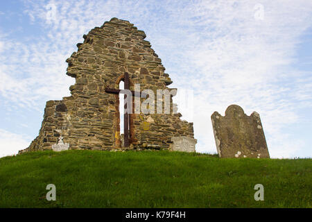 Die alten Ruinen der ursprünglichen St Aidan's Church in Bellerina in der Grafschaft Londonderry in Nordirland Stockfoto