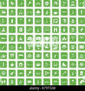 100 Urlaub Familie Icons Set grunge Grün Stock Vektor