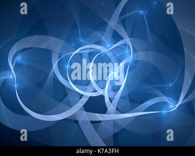 Blau leuchtende Trajektorien im Raum, Computer-generierte Zusammenfassung Hintergrund, 3D-Rendering Stockfoto