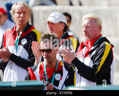 Oeiras, Portugal. 15 Sep, 2017. Der Leiter des Herrentennis, Boris Becker, während der Davis Cup Play-off Match zwischen Portugal und Deutschland im Centro Desportivo Nacional Jamor in Oeiras/Lissabon. Credit: Frank Molter/Alamy leben Nachrichten Stockfoto