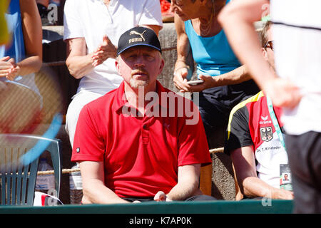 Oeiras, Portugal. 15 Sep, 2017. Der Leiter des Herrentennis, Boris Becker, während der Davis Cup Play-off Match zwischen Portugal und Deutschland im Centro Desportivo Nacional Jamor in Oeiras/Lissabon. Credit: Frank Molter/Alamy leben Nachrichten Stockfoto