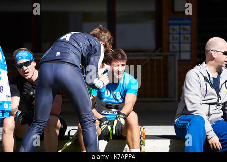 Ruhpolding, Deutschland. 15 Sep, 2017. DEUTSCHE biathlon Meisterschaft 2017 Langlaufen Eislaufen Wettkampf, Speziallanglauf FT 10 km Männer Credit: Marcel Laponder/Alamy leben Nachrichten Stockfoto