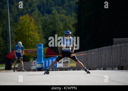 Ruhpolding, Deutschland. 15 Sep, 2017. DEUTSCHE biathlon Meisterschaft 2017 Langlaufen Eislaufen Wettkampf, Speziallanglauf FT 10 km Männer Credit: Marcel Laponder/Alamy leben Nachrichten Stockfoto