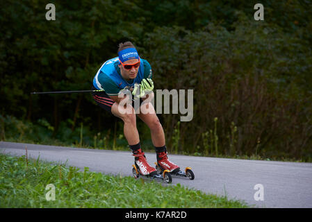 Ruhpolding, Deutschland. 15 Sep, 2017. DEUTSCHE biathlon Meisterschaft 2017 Langlaufen Eislaufen Wettkampf, Speziallanglauf FT 10 km Männer Credit: Marcel Laponder/Alamy leben Nachrichten Stockfoto