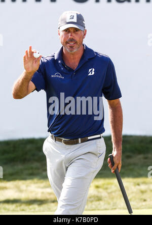 Chicago, USA. 16 Sep, 2017. Matt Kuchar reagiert während der BMW Meisterschaften an der Conway Farms Golf Kurs in Lake Forest, Illinois, USA, auf September, 15, 2017. Quelle: Joel Lerner/Xinhua/Alamy leben Nachrichten Stockfoto