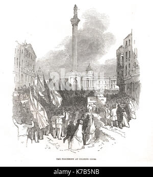 Seeleute an einer Demonstration gegen die Aufhebung der Navigation Gesetze, London, 9. Februar 1848. Die Prozession an der Charing Cross Stockfoto