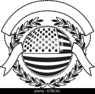 United States flag innerhalb des Kreises mit Oliven Krone und band auf die Oberseite in Schwarzweiß gepunkteten Silhouette Stock Vektor