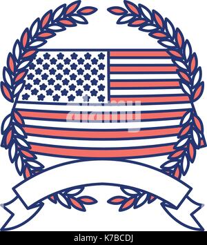 United States flag Waving innerhalb der Krone der Olivenzweige mit Band auf der Unterseite in Farbe Abschnitte Silhouette Stock Vektor