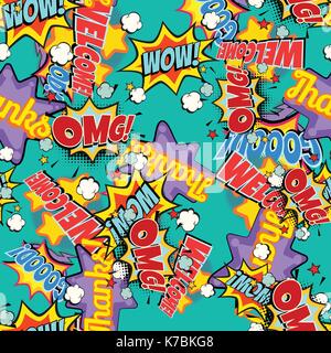 Comic Buch Worte pop art Hintergrund. Nahtlose Muster. retro Vektor illustration Stock Vektor