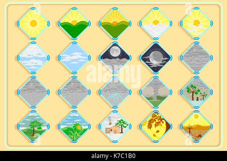 vektor und Illustration von Wetter-Icons für die Dekoration enthält das Wetter an einem normalen Tag, sowie das Wetter von Sommer, Regen, Winter, Frühling Stock Vektor