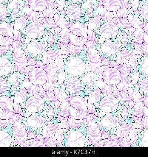 Florale dekorative helle Tapeten mit niedlichen Rosen, nahtlose Muster in lila Farben. Stock Vektor
