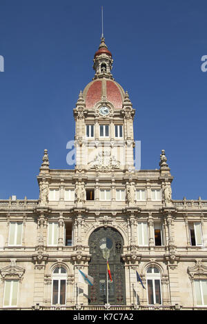 Hauptturm des stadtrats von La Coruna auf dem Platz von Maria Pita, La Coruna, Galicien, Spanien Stockfoto