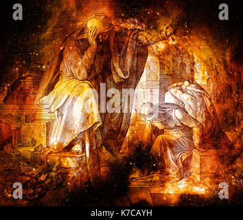 Der Schrei des Propheten Jeremia, Grafik Collage von der Gravur des Nazareene Schule, in der heiligen Bibel veröffentlicht, St. Vojtech Publishing, Trnava, Slowakei Stockfoto