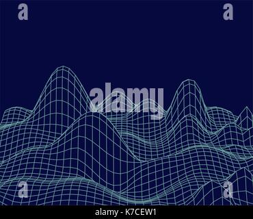 Abstrakte cyberspace Landschaft. Vektor Rahmen Hintergrund Land. cancellated Muster für die Präsentation Stock Vektor