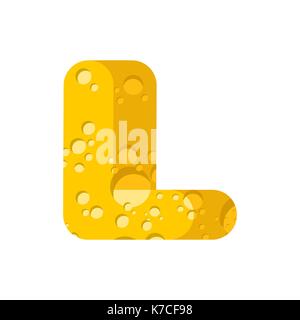 Buchstabe L Käse Font. Symbol der käsigen Alphabet. Milchprodukte Typ unterzeichnen. Vector Illustration Stock Vektor