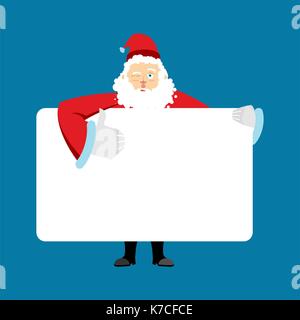 Santa Claus holding Banner leer. Weihnachten Großvater weiß und leer. Neues Jahr Opa freudige Emotion. Platz für Text. Vector Illustration Stock Vektor