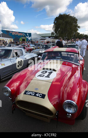 1964 AC Cobra im Montagebereich Goodwood Revival 2017 Konferenz, Goodwood Rennstrecke, West Sussex, England, Großbritannien Stockfoto