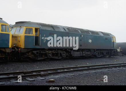 Class 47 Lokomotive stabled außerhalb Gateshead Depot in England in den 80er Jahren Stockfoto