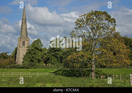 Blick auf die Kirche Sawley Stockfoto