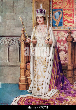 Queen Elizabeth im Coronation Roben, 1936. Elizabeth Angela Marguerite Bowes-Lyon, 1900 - 2002. Frau von König George VI. und Mutter von Königin Elizabeth II. Von der Krönung von König Georg VI. und Königin Elizabeth, veröffentlicht 1937. Stockfoto