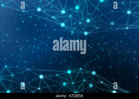 Abstrakte verbunden Punkte Kommunikationsnetz auf blauem Hintergrund, Konzept Stockfoto