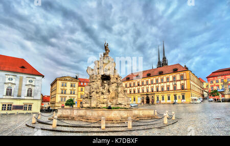 Parnas Brunnen auf Zerny trh Platz in der Altstadt von Brno, Tschechische Republik Stockfoto