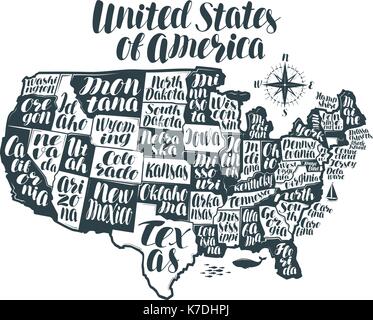 USA-Karte Land, die Vereinigten Staaten von Amerika. Schriftzug, typografische Gestaltung Vector Illustration Stock Vektor