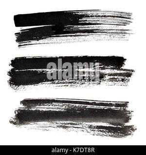 Satz Tinte schwarz Pinselstriche auf weißem Hintergrund Stockfoto
