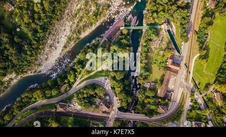 Panorama-aufnahme des Flusses Maggia im Tessin, Schweiz Stockfoto