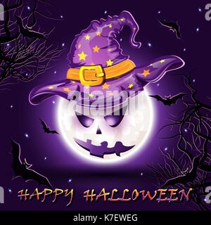 Halloween Hintergrund mit Fledermäusen, Mond und Zweige. Vector Illustration. Stock Vektor