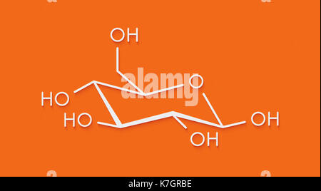 Glucose (Dextrose, Traubenzucker) Molekül (beta-D-glucopyranose Form). Skelettmuskulatur Formel. Stockfoto