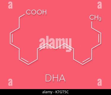 Docosahexaensäure (DHA, cervonic Säure) Molekül. Mehrfach ungesättigte Omega-3-Fettsäure, die in Fischöl. Skelettmuskulatur Formel. Stockfoto