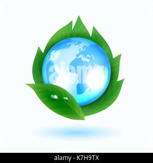 Blue Earth mit grünen Blättern Stock Vektor