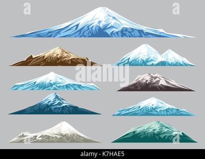 Berglandschaft auf weißem Hintergrund. Schnee Berge Bereich Silhouetten für Logo und Design Stock Vektor