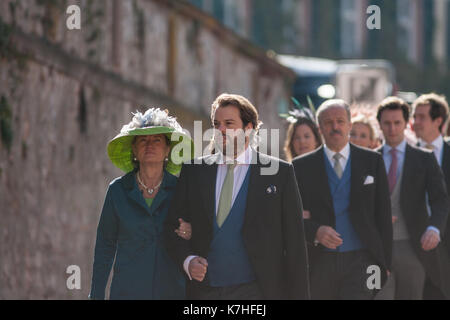 Amorbach, Deutschland. 16 Sep, 2017. Religiöse Hochzeit von Erbprinz Ferdinand von Leiningen und Prinzessin Viktoria Luise von Preussen in Amorbach (Bayern), Deutschland. Am 16. September 2017. Foto: Erhardt Szakacs/picture Alliance | Verwendung weltweit/picture alliance/dpa/Alamy leben Nachrichten Stockfoto