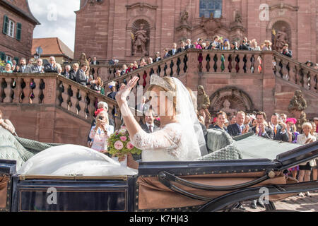 Amorbach, Deutschland. 16 Sep, 2017. Religiöse Hochzeit von Erbprinz Ferdinand von Leiningen und Prinzessin Viktoria Luise von Preussen in Amorbach (Bayern), Deutschland. Am 16. September 2017. Foto: Erhardt Szakacs/picture Alliance | Verwendung weltweit/picture alliance/dpa/Alamy leben Nachrichten Stockfoto