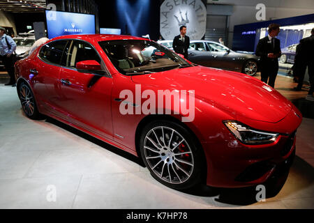 Frankfurt am Main, Deutschland. 15. September 2017. Der italienische Automobilhersteller Maserati präsentiert den Maserati Quattroporte SQ4 Am 67. IAA. Die 67. Internationale Automobil-Ausstellung (IAA in Frankfurt ist mit über 1000 Ausstellern eine der größten Motor der Welt zeigt. Die Ausstellung wird für die Öffentlichkeit vom 16. bis zum 24. September. Stockfoto