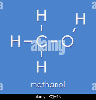 Methanol (Methylalkohol, MeOH) Molekül. Hoch giftig. Skelettmuskulatur Formel. Stockfoto