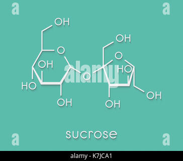 Saccharose Zucker Molekül. Auch als Tabelle Zucker, Rohrzucker oder Rübenzucker bekannt. Skelettmuskulatur Formel. Stockfoto